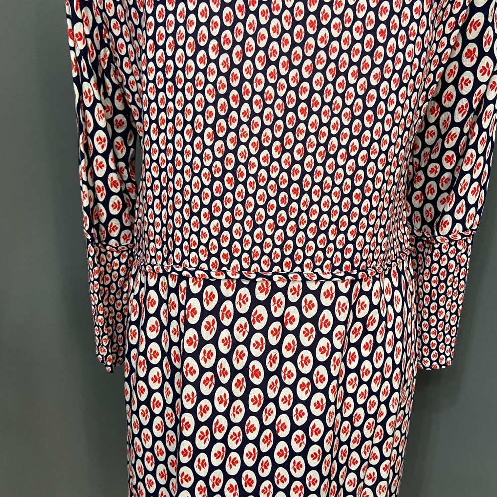 BODEN 8L Lightweight Floral Tunic Dress Long Sleeve Bell Cuff Navy Red Casual - Picture 5 of 16